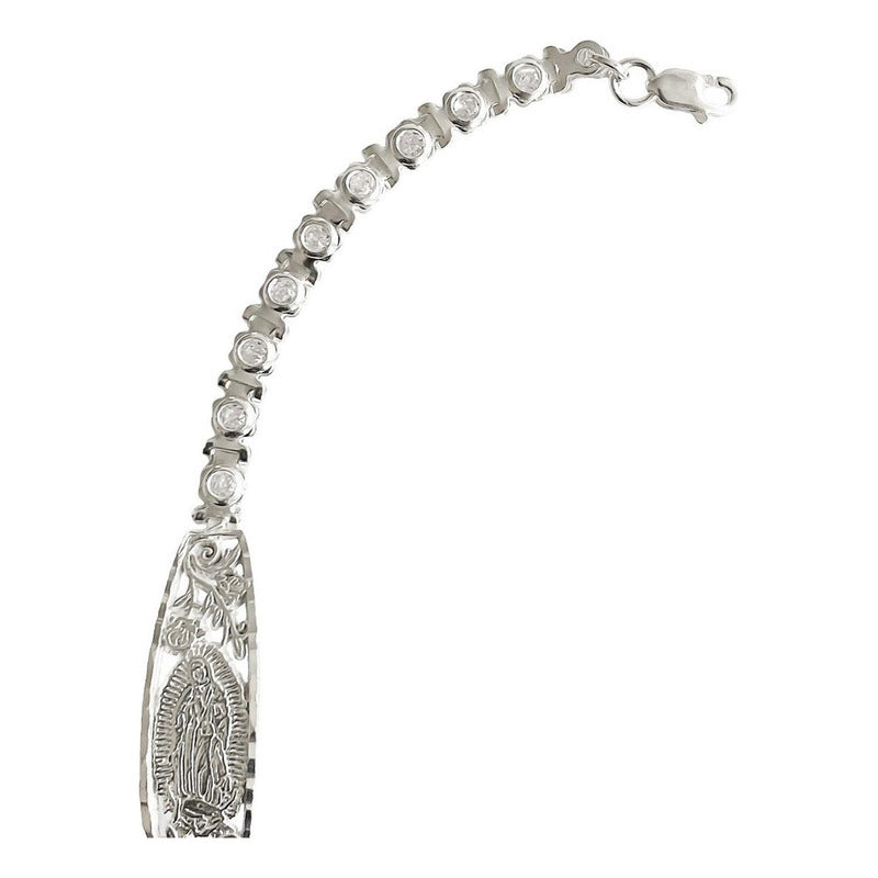 Pulsera Ajustable Placa Virgen Guadalupe Zirconias Plata 925