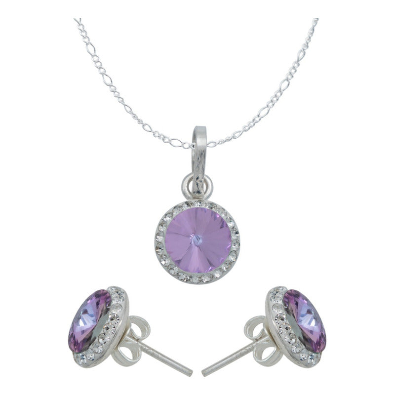 Juego Grande Cristal Dije Arete Cadena Mujer Regalo Plata925