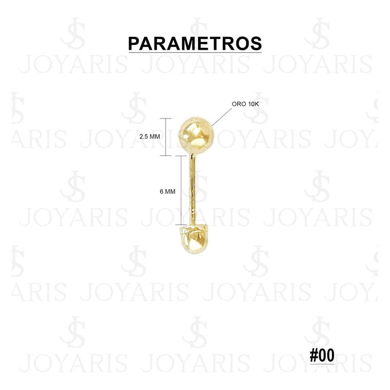 Arete Broquel Dormilona Bola Bebes Agujerar #00 2.5mm Oro14k