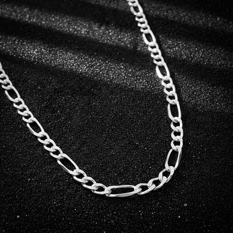 Cadena Figaro 3x1 Diamantada Hombre Plata 925 65 Cm X 7 Mm Plateado