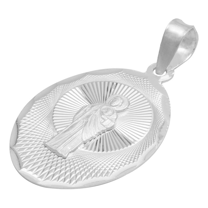Dije Medalla Ovalada Diamantada San Judas Plata 925 2.2 Cm Plateado