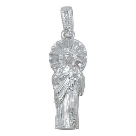 Dije Chico San Judas Liso Zirconia Plata Ley 925 4.5 Cm Blanco