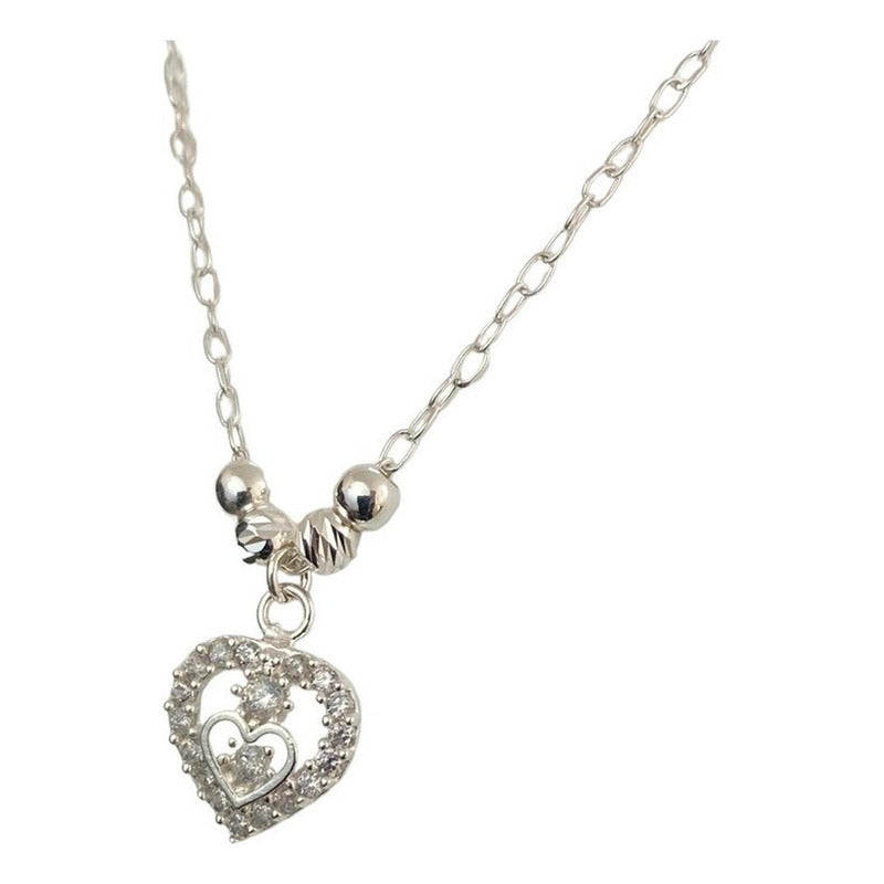 Collar Corazon Con Bolitas Amor Amistad Regalo Plata 925