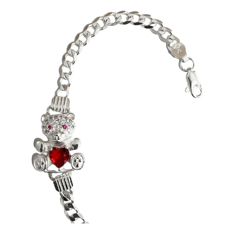 Pulsera Esclava Osito Zirconias Dama Mujer Regalo Plata 925