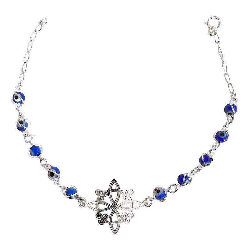 Pulsera Ajustable Nudo De Bruja A Laser Ojo Turco Plata 925