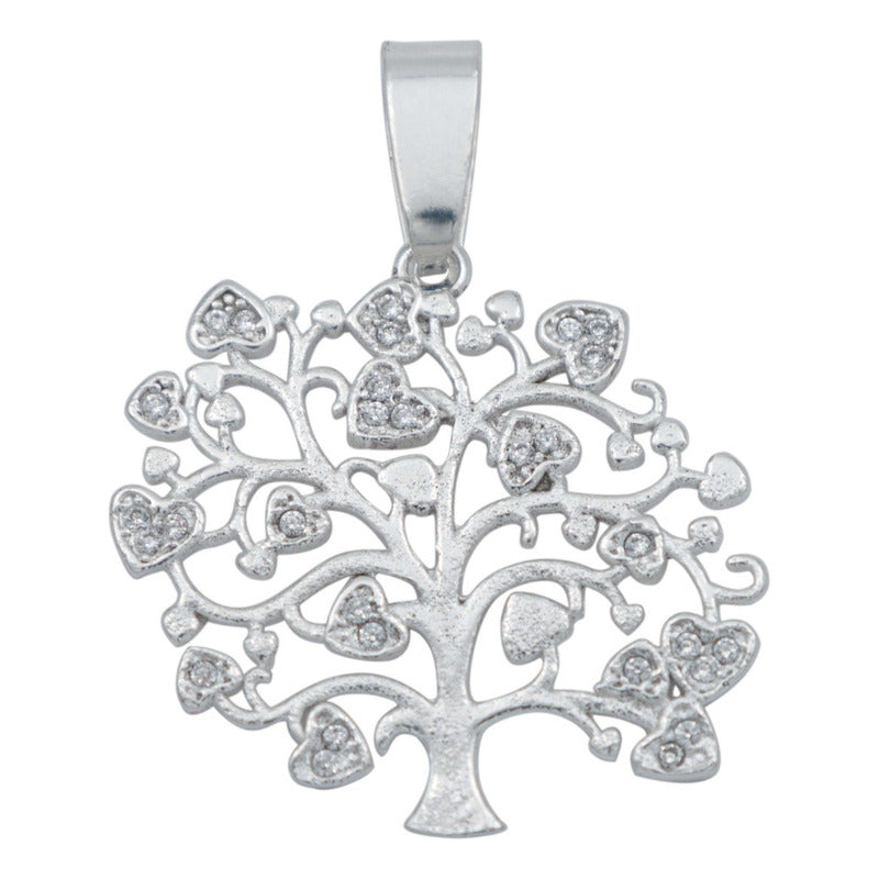Dije Arbol Vida Corazones Zirconias Regalo Cadena Plata 925