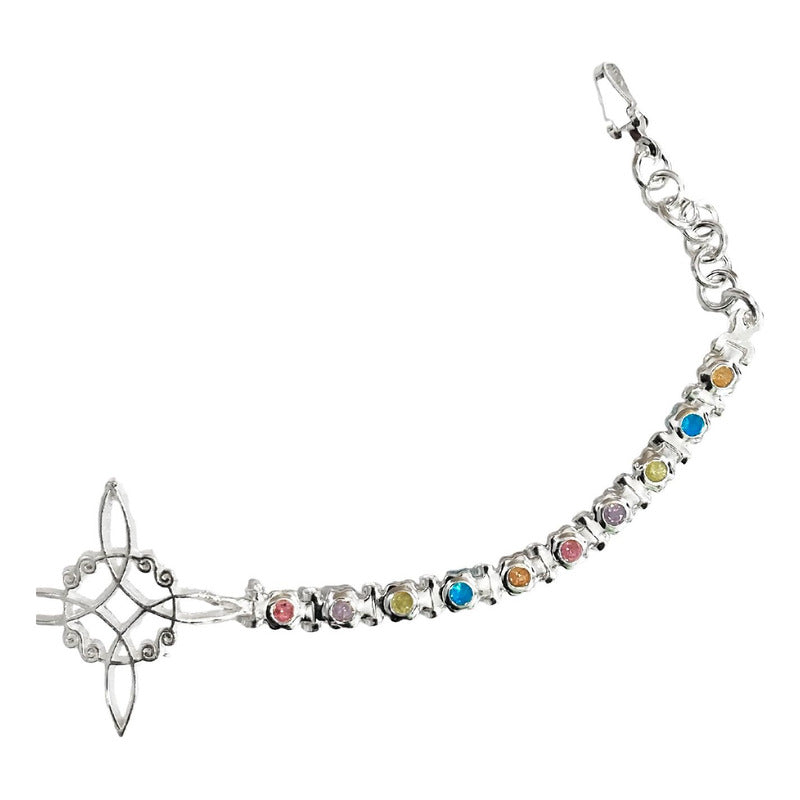 Pulsera Nudo De Bruja Con Zirconias De Colores En Plata S925