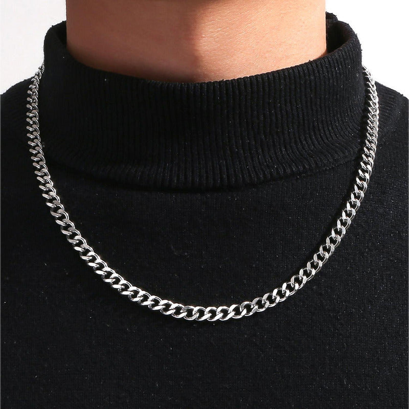 Cadena Collar Cubano De Hombre Mujer Acero Inox Plateado