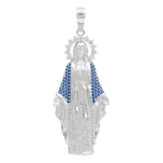 Dije Virgencita Milagrosa Zirconias Fátima Plata 925 5.8 Cm Plateado