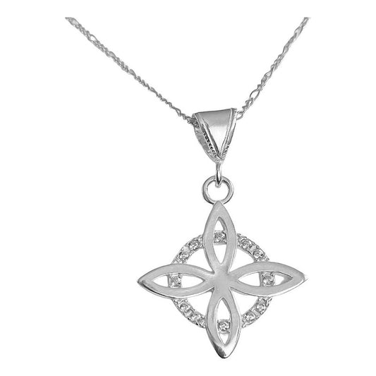 Collar Dije Nudo Bruja Plano Zirconia Flor Estrella Plata925