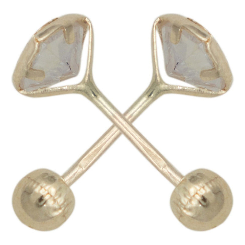 Arete Broquel Corazón Lisa Zirconia Amor Regalo Oro 10k 5 Mm
