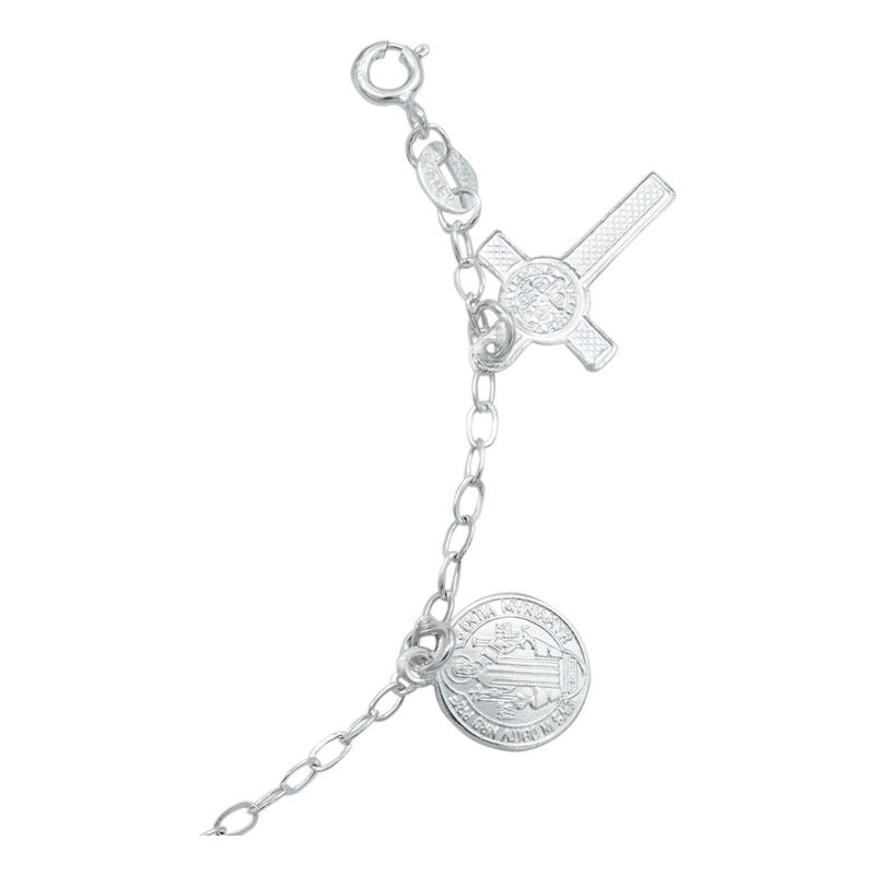 Pulsera Ajustable San Benito Pequeña Medallas Plata Ley 925