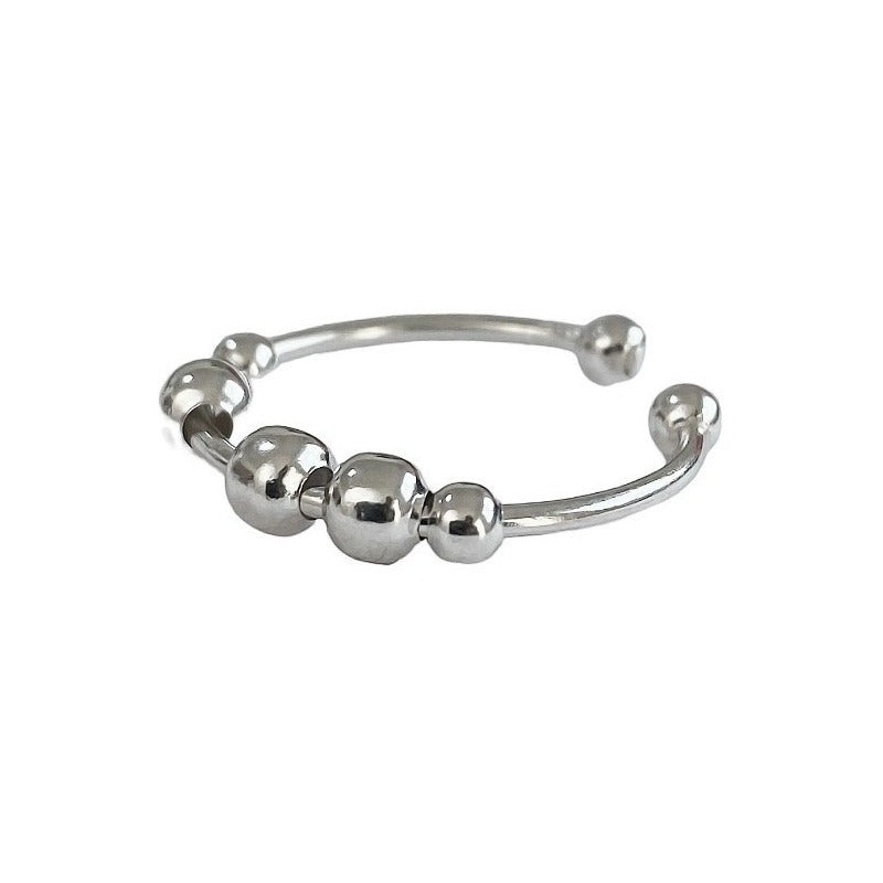Anillo Ajustable Antiestres Ansiedad Perlas Movibles S925