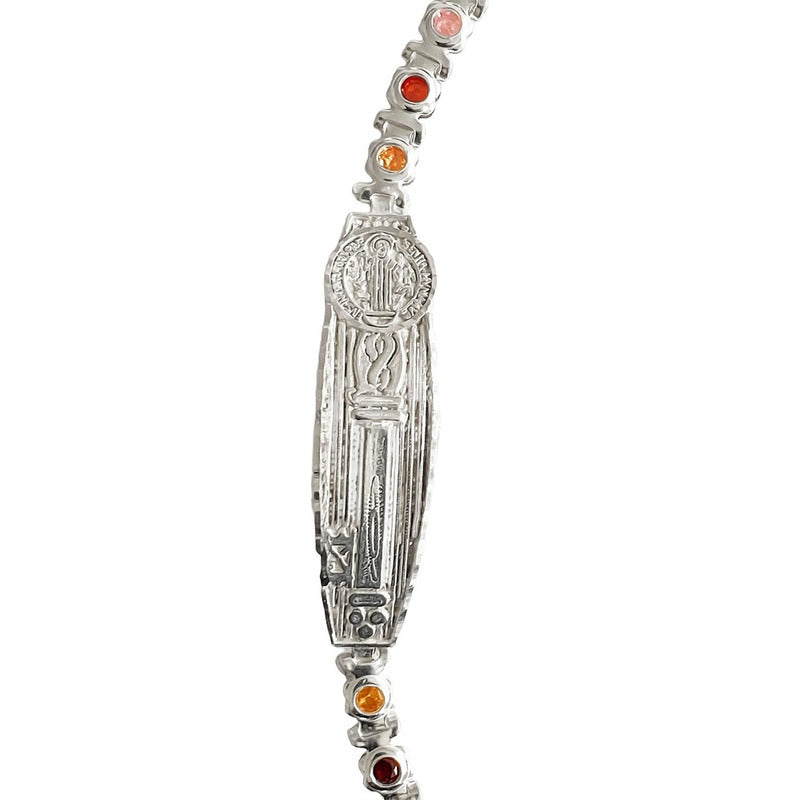 Pulsera Ajustable Placa De San Benito Zirconias Plata .925