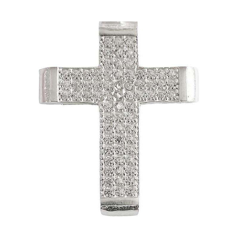 Dije Cruz Catolica Mediano Zirconias Hombre Plata Ley 925 Blanco Alto/ancho 5.3 Cm X 2.9 Cm