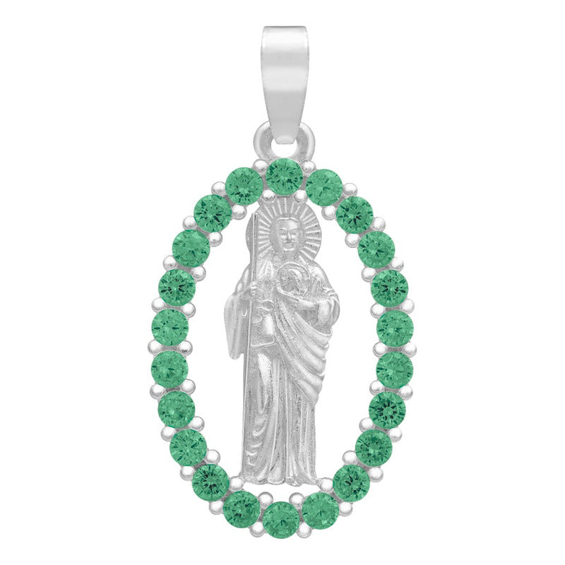 Dije San Judas Liso Borde Zirconias Unisex Plata 925 2.7 Cm