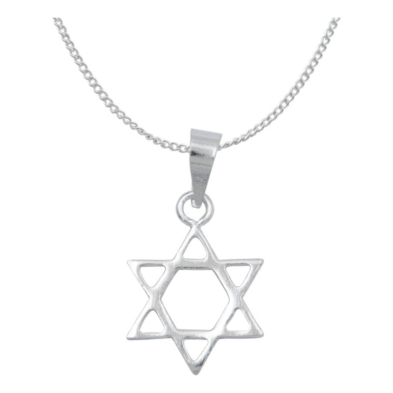 Dije Estrella De David Vaciado Artesanal + Cadena Plata 925