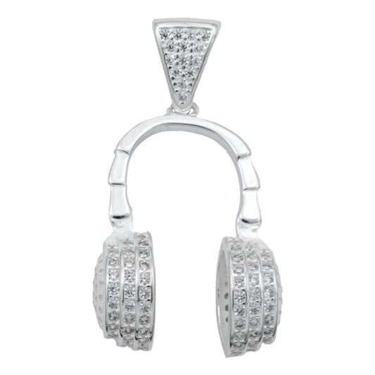 Dije Audifonos Auriculares Gamer Plata Zirconias Plata 925 Plateado Alto/ancho 4 Cm X 2 Cm