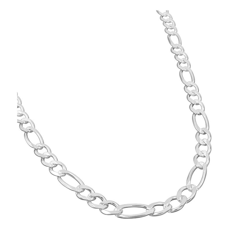 Cadena Figaro 3x1 Diamantada Hombre Plata 925 70 Cm X 9 Mm Plateado