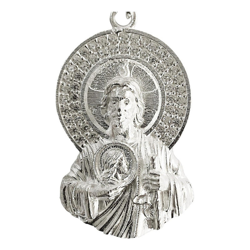 Dije Medalla Torso San Judas Tadeo Zirconias Plata 925 5 Cm - Blanco