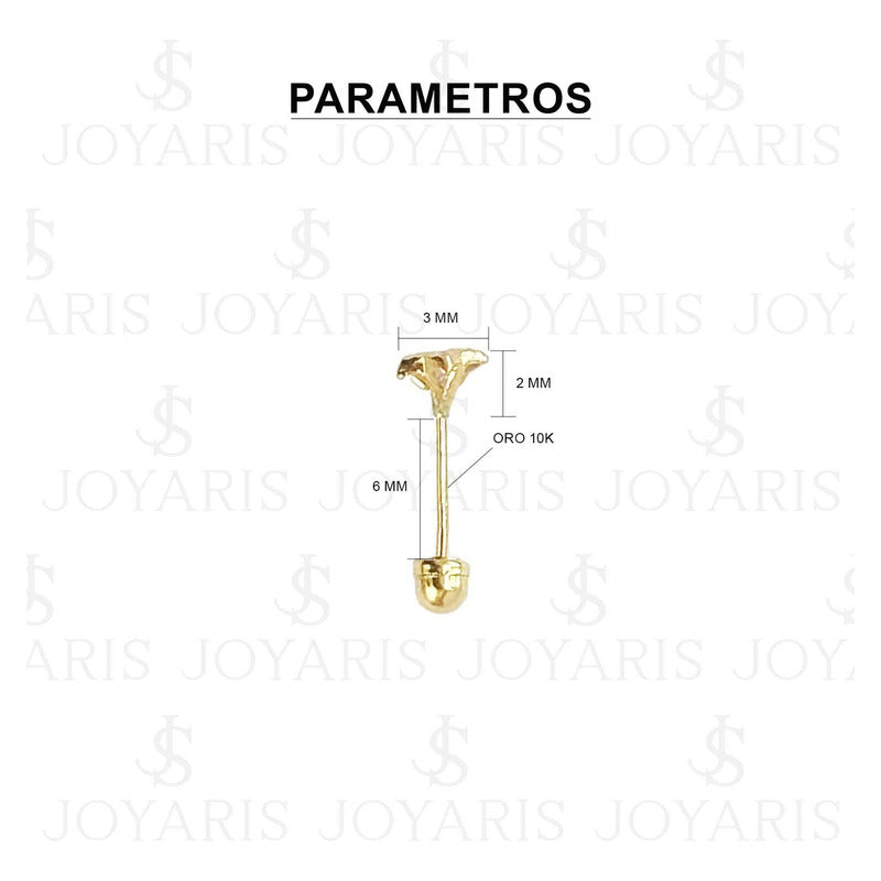 Broquel Bicel Estrellas Diamantadas Zirconia 3x3 Mm Oro 10k