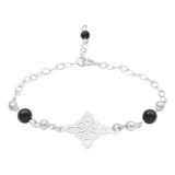 Pulsera Ajustable Mujer Nudo De Bruja Laser Bolas Plata 925 Negro 6 Cm 20 Cm