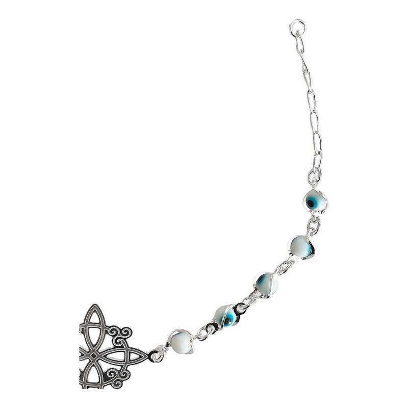 Pulsera Ajustable Nudo De Bruja A Laser Ojo Turco Plata 925