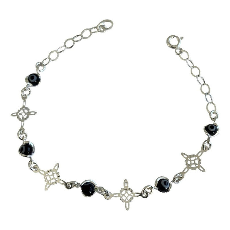 Pulsera Ajustable Nudo De Bruja Triqueta Ojo Turco Plata 925