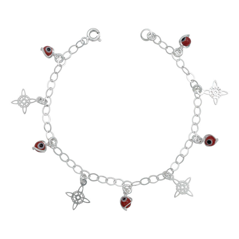 Pulsera Ajustable Nudo Bruja Ojo Turco Colgante Plata S925