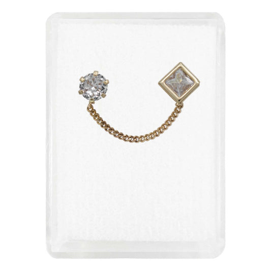 Arete Broquel Rombo Grande Mujer Cadena Zirconia Oro 10k