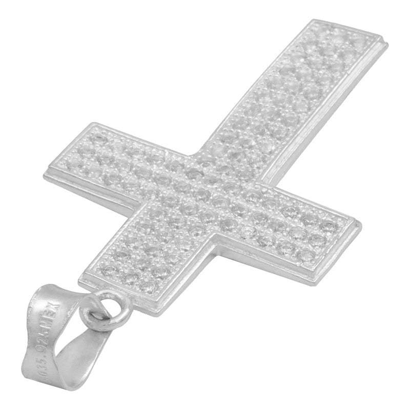 Dije Cruz Mediano Zirconias Hombre Regalo Plata 925 3.9 Cm