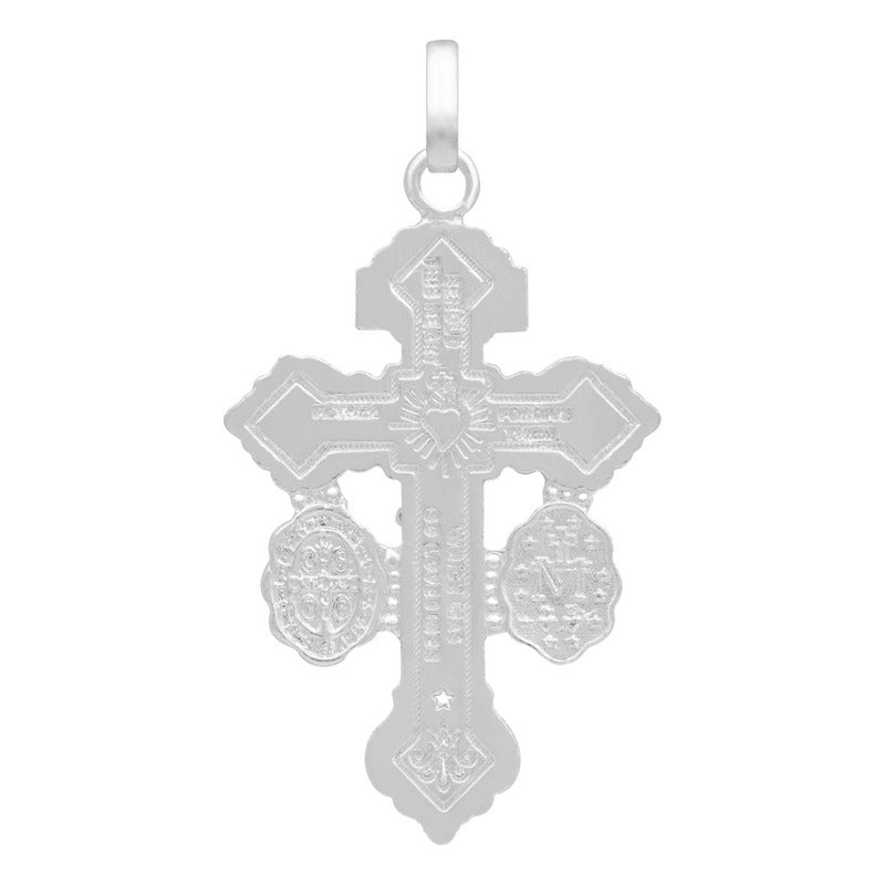 Dije Cruz Perdón Cristo San Benito Milagrosa Plata 925 4 Cm Plateado