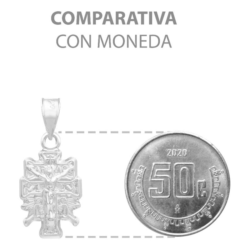 Dije Cruz Caravaca Troquelada Cristo Angel Plata S925 2 Cm Plateado