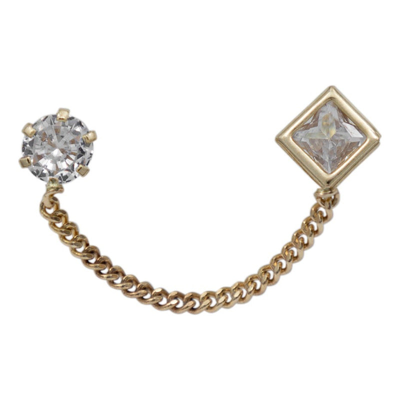 Arete Broquel Rombo Mediano Mujer Cadena Zirconia Oro 10k