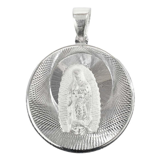 Medalla Diamantada Virgen De Guadalupe Plata Ley 925 4.5 Cm Plateado Alto/ancho 6.2 Cm X 4.5 Cm