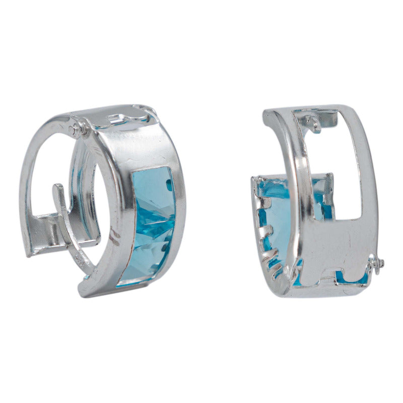 Aretes Huggies Grandes Mujer Regalo 2 Zirconias Plata 925