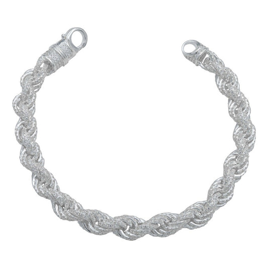 Pulsera Torzal Zirconias Hiphop Hombre Plata 925 8 Mm