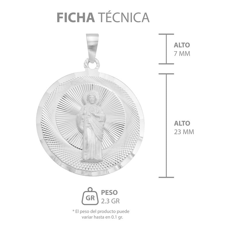 Dije Medalla Diamantado Redondo San Judas Plata 925 2.3 Cm