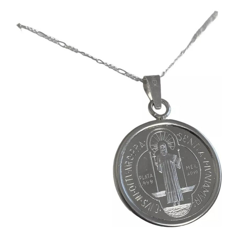 Dije Medalla San Benito Grande Plata Pura Ley .999 Plateado