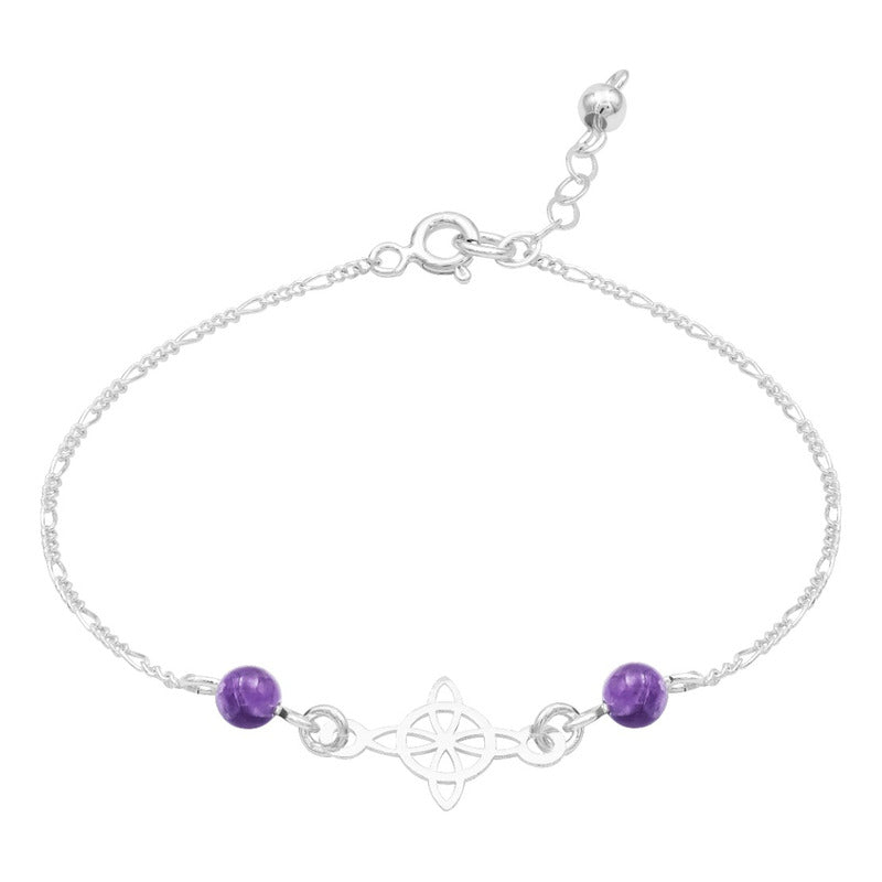 Pulsera Ajustable Nudo Bruja Figaro 3x1 Bolas Plata 925 Violeta 6 Cm 20 Cm
