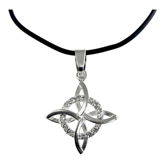 Collar Caucho Ajustable Nudo Bruja Plano Piedra Plata 925 52055