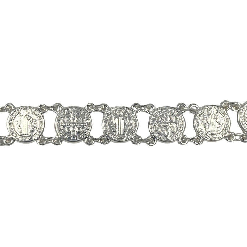 Pulsera San Benito Chica Medallas Plata Solida Ley 925