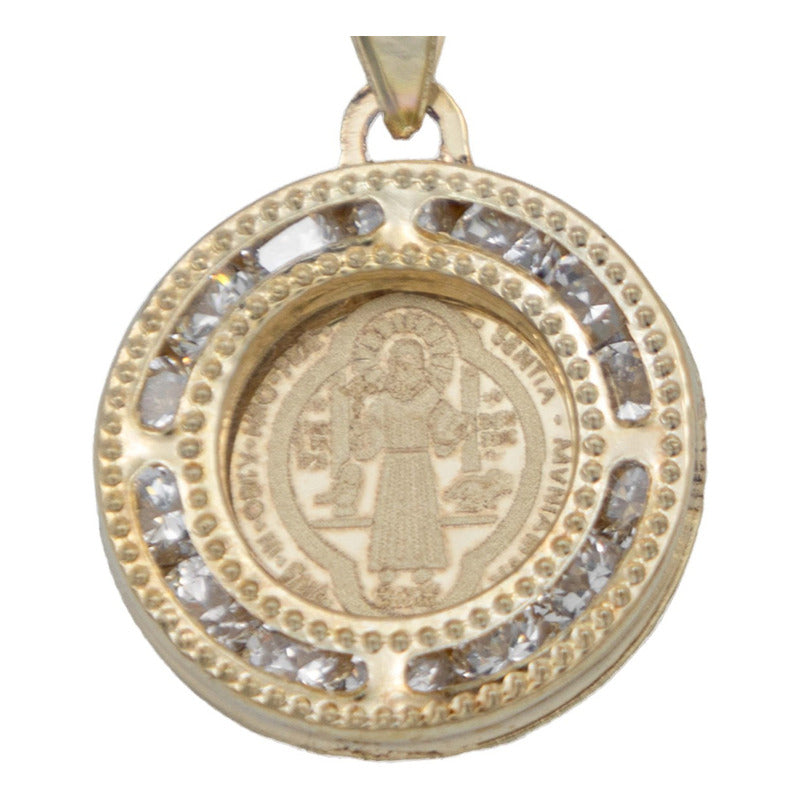 Dije Doble Vista Mini Zirconia San Benito Oro 10k 1.3 Cm