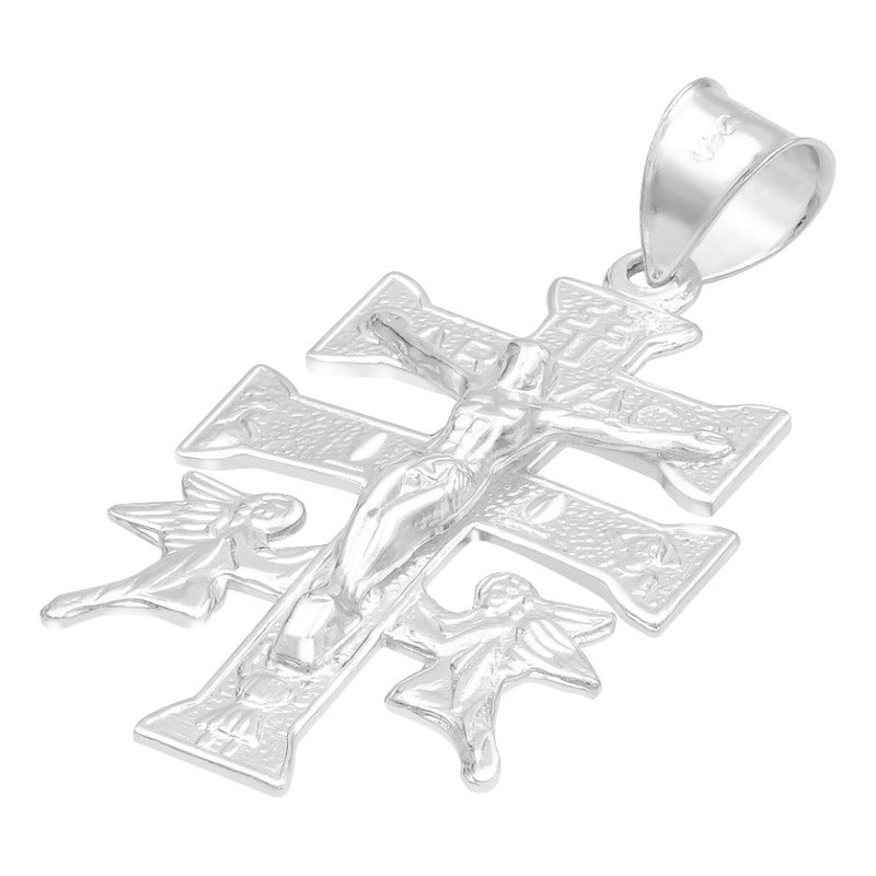 Dije Cruz Caravaca Troquelada Cristo Angeles Plata 925 4.5cm Plateado