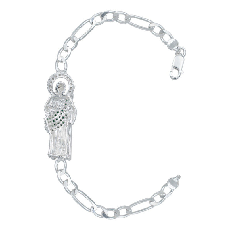 Pulsera Esclava San Judas Zirconias Tejido Figaro3x1 5mm 925 - Verde - 6 Cm - 19 Cm