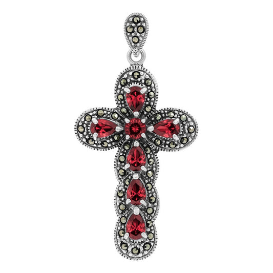Dije Cruz Grande Rodizada De Plata Ley .925 Zirconias 5.2 Cm Rojo