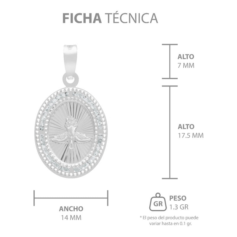 Dije Medalla Oval Espiritu Santo Zirconias Plata 925 1.4 Cm Blanco