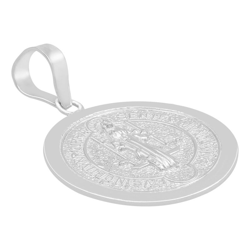Dije Medalla Doble Vista San Benito Cruz Plata 925 1.8 Cm Plateado
