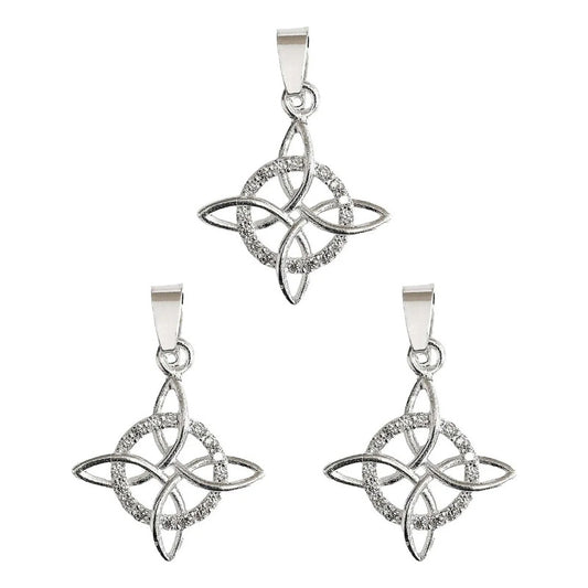 Pack 3 Nudo De Bruja Celta Con Zirconias Plata Ley S .925 - Blanco - 3.3 X 2.3 Cm