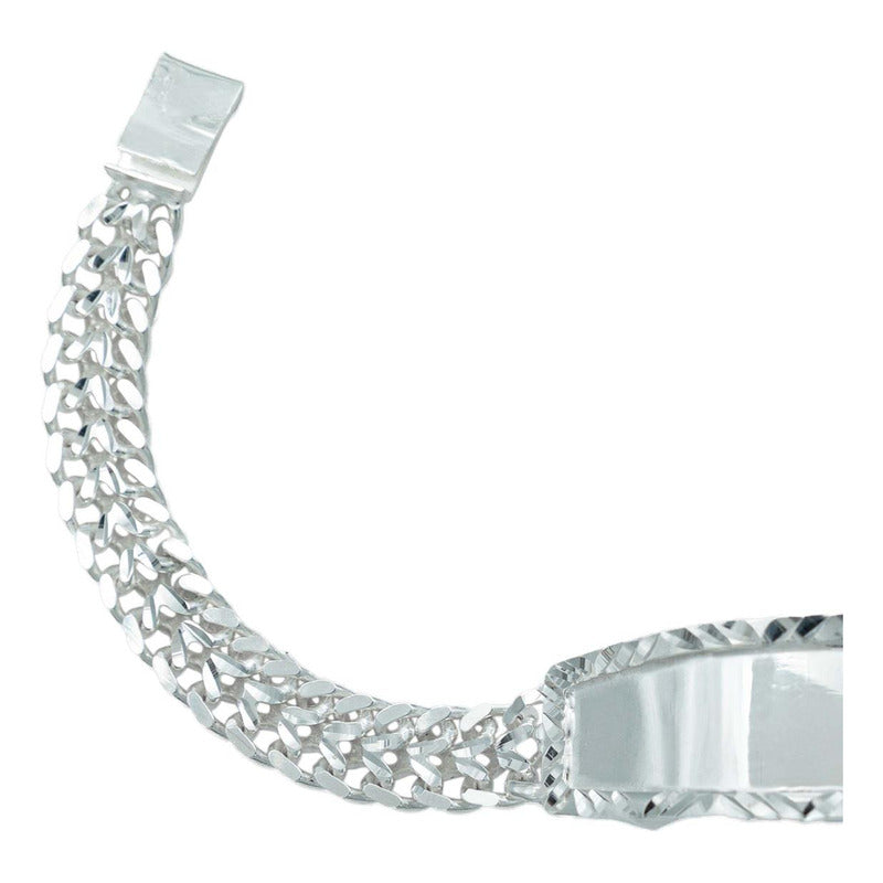 Esclava Doble Cubana Placa Lisa Hombre Plata Maciza S925